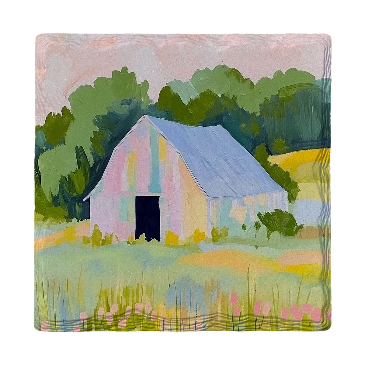 Pastel Meadow Barn | Ceramic Drink Coaster