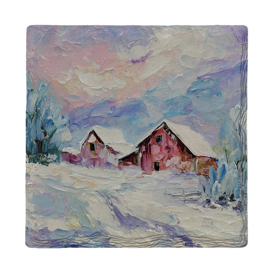 Red Barn Winter | Ceramic Drink Coaster