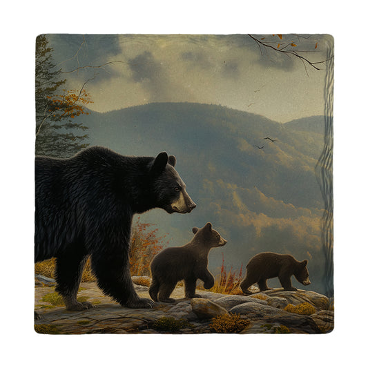Hazy Black Bear Family | Ceramic Drink Coaster