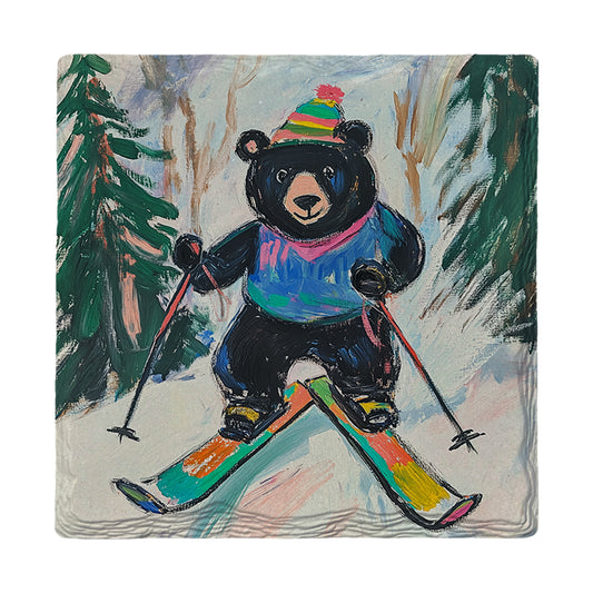 Black Bear Skier | Ceramic Drink Coaster