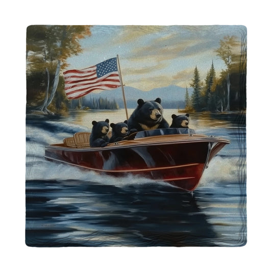 Vintage Boat Black Bear Lake Cruise | Ceramic Drink Coaster