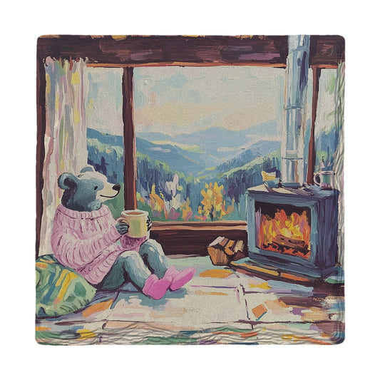 Mama Black Bear Cozy Coffee Cabin | Ceramic Drink Coaster