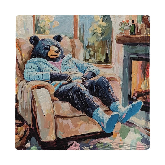 Papa Black Bear Cozy Cabin Nap | Ceramic Drink Coaster