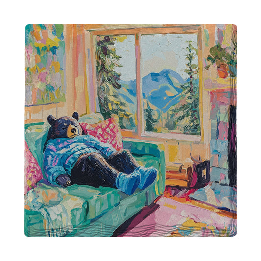 Papa Black Bear's Favorite Place | Ceramic Drink Coaster