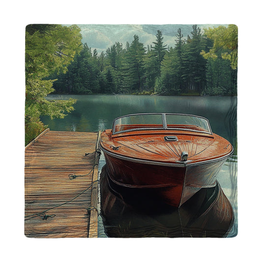 Classic Wooden Boat Docked | Ceramic Drink Coaster