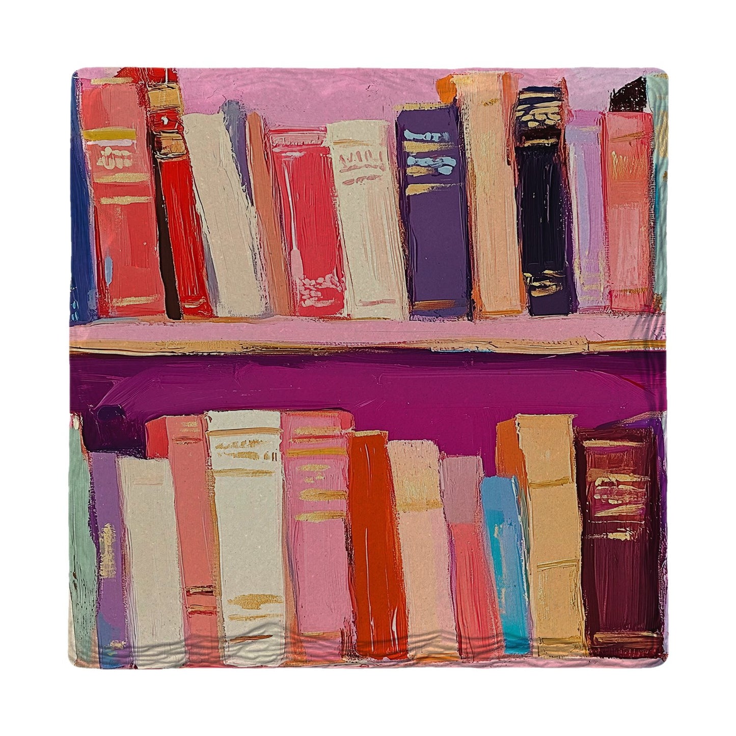 Pink Bookshelf Charm | Ceramic Drink Coaster