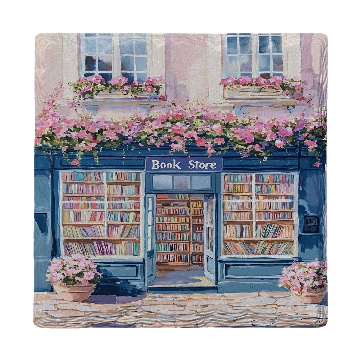 Charming Blue Bookstore | Ceramic Drink Coaster