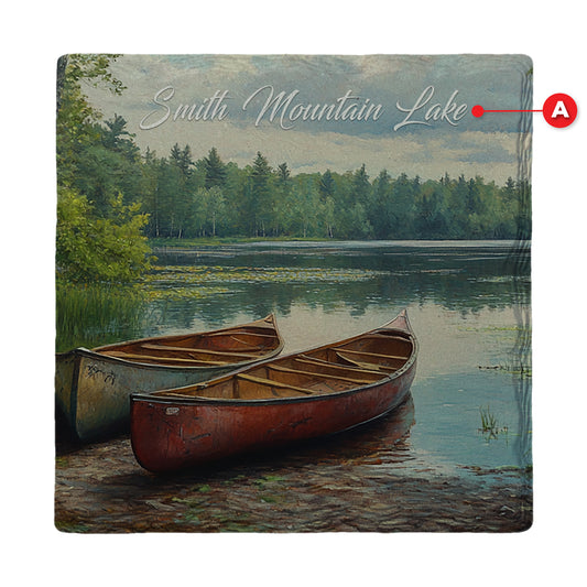 Customizable Canoes on Lake | Ceramic Drink Coaster