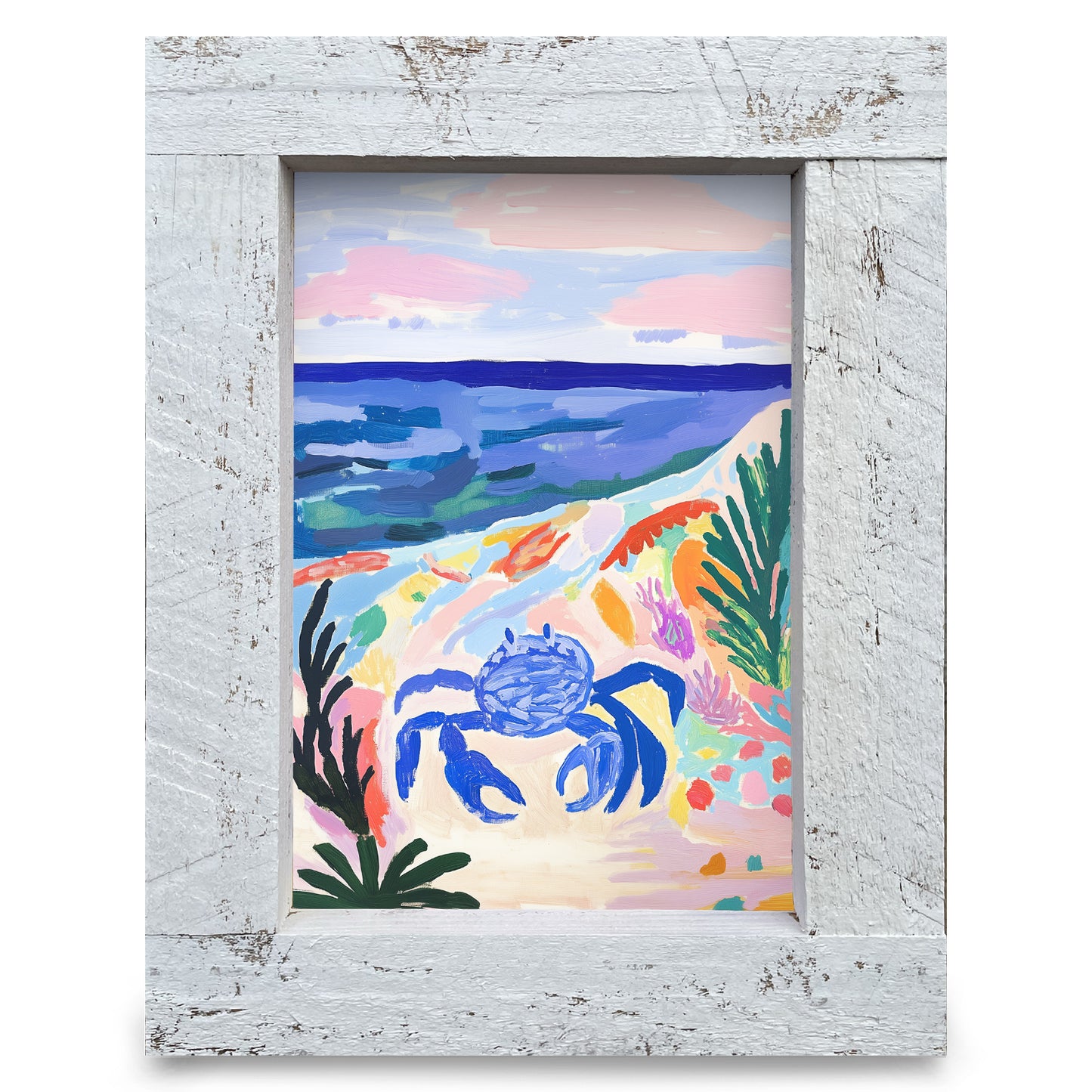 Cute Blue Crab | Real Wood Framed Wall Art Print