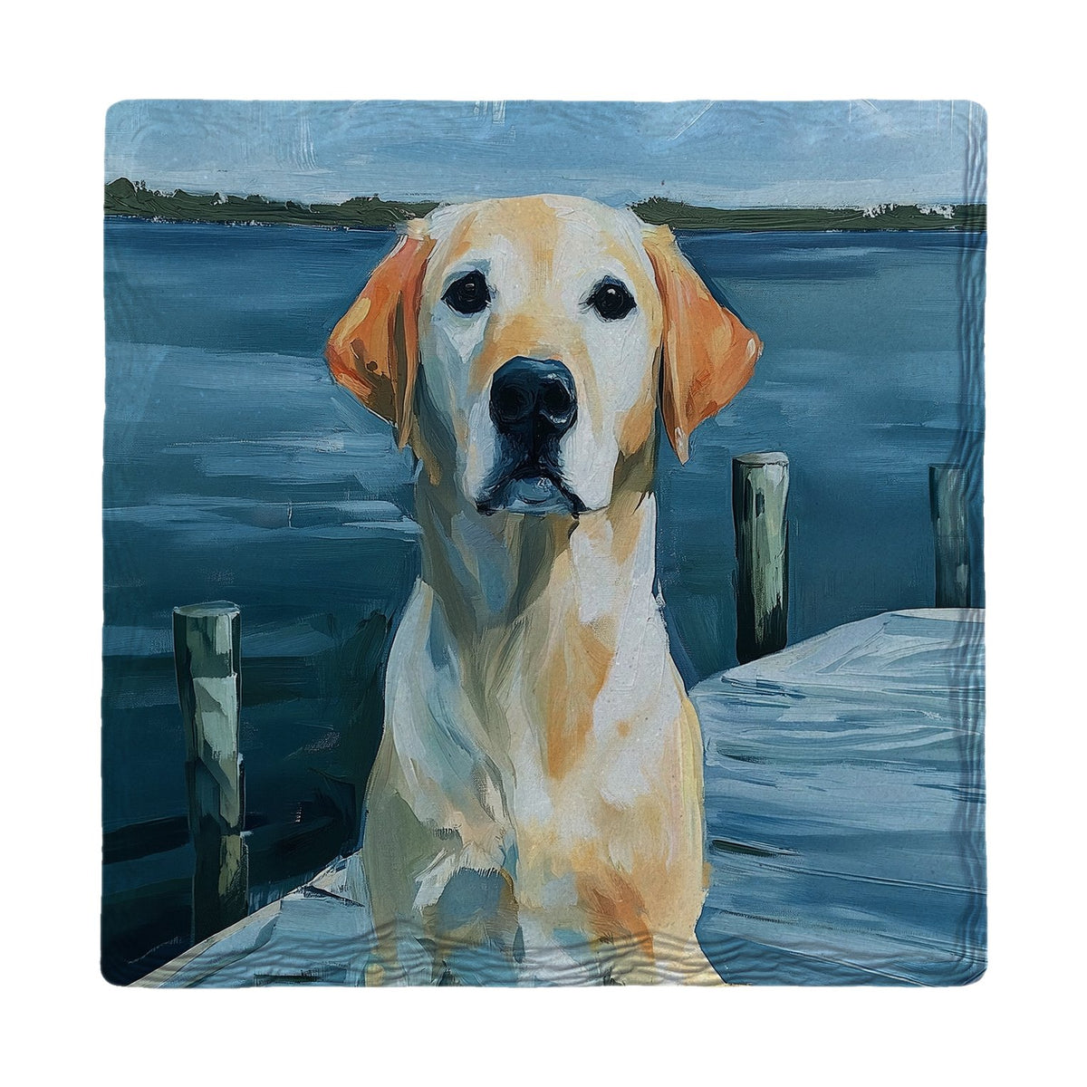Yellow Lab At The Dock | Ceramic Drink Coaster