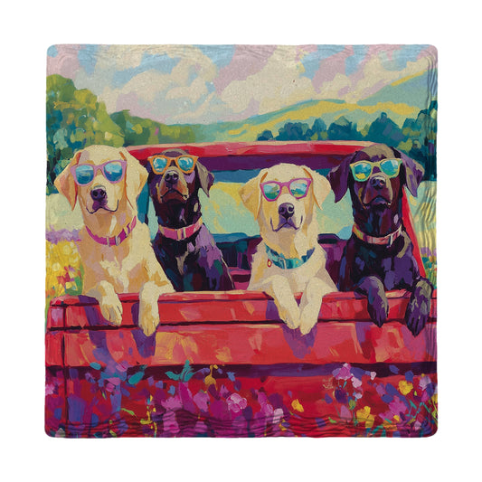 Cool Dogs in Red Pick Up Truck | Ceramic Drink Coaster