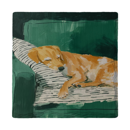 Deep Green Dog Nap | Ceramic Drink Coaster