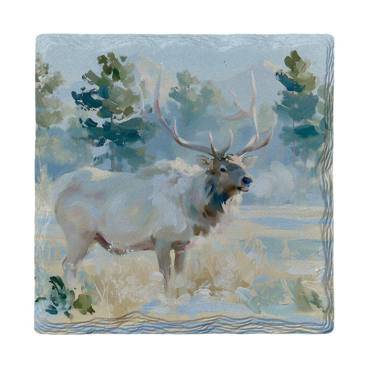 Snowy Pines Elk | Ceramic Drink Coaster