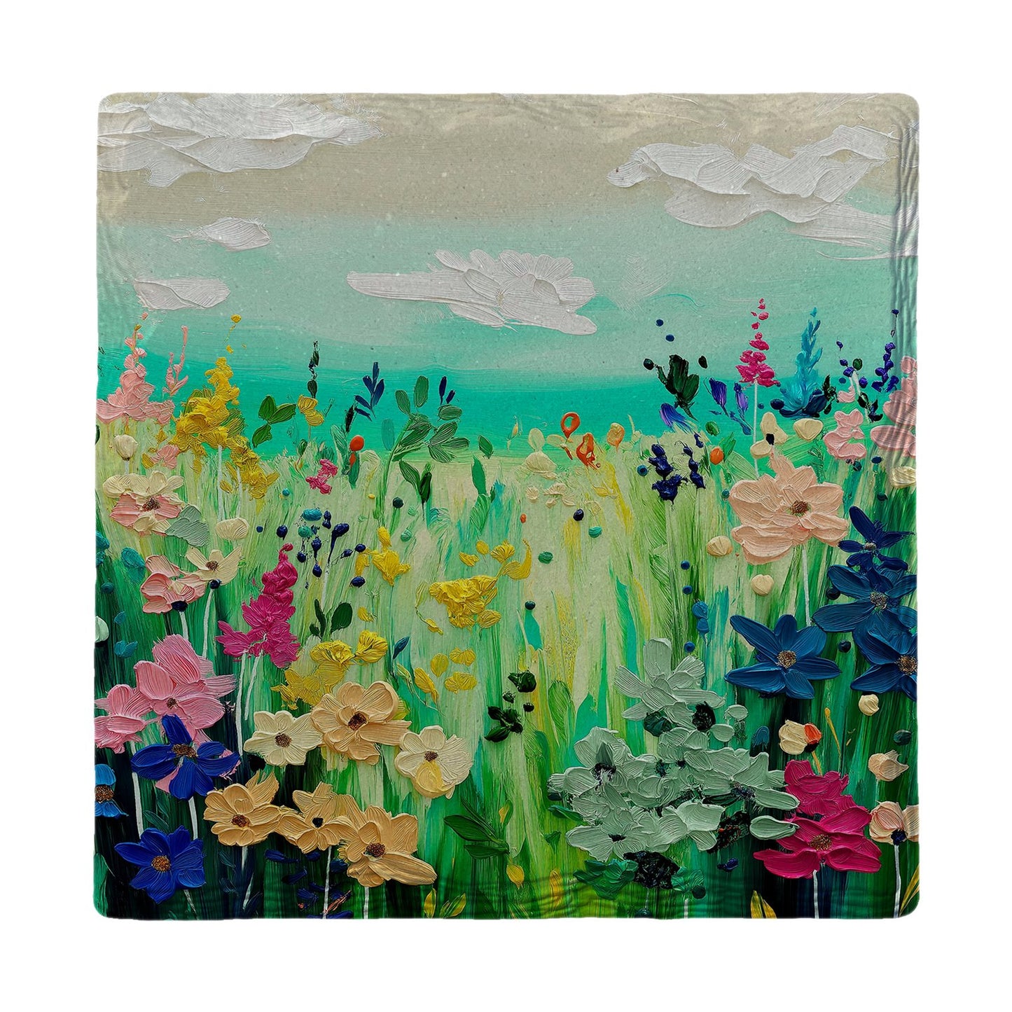 Meadow Blooms on Teal | Ceramic Drink Coaster