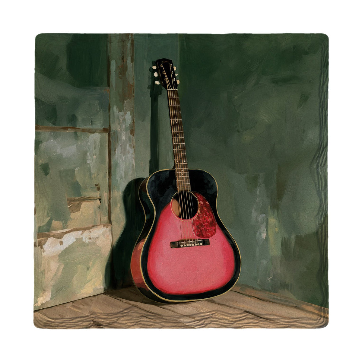 Pink Guitar in the Corner | Absorbent Ceramic Drink Coaster