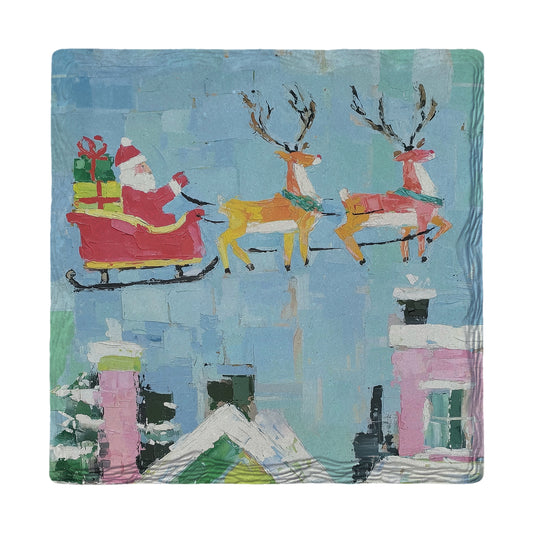 Santa Over the Rooftops | Ceramic Drink Coaster
