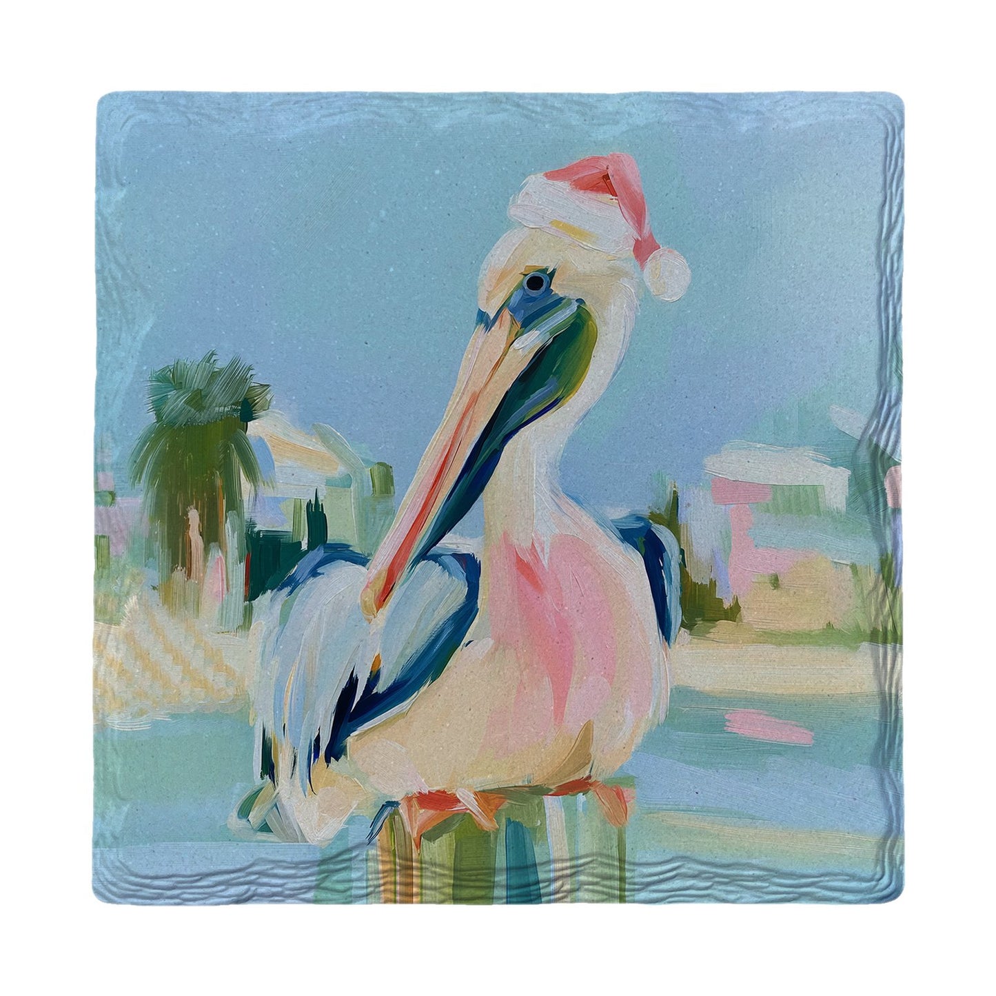 Pelican in a Santa Hat | Ceramic Drink Coaster