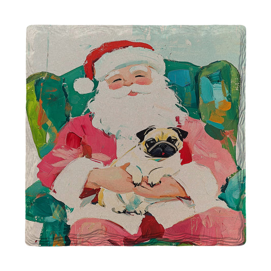 Santa Pug | Ceramic Drink Coaster