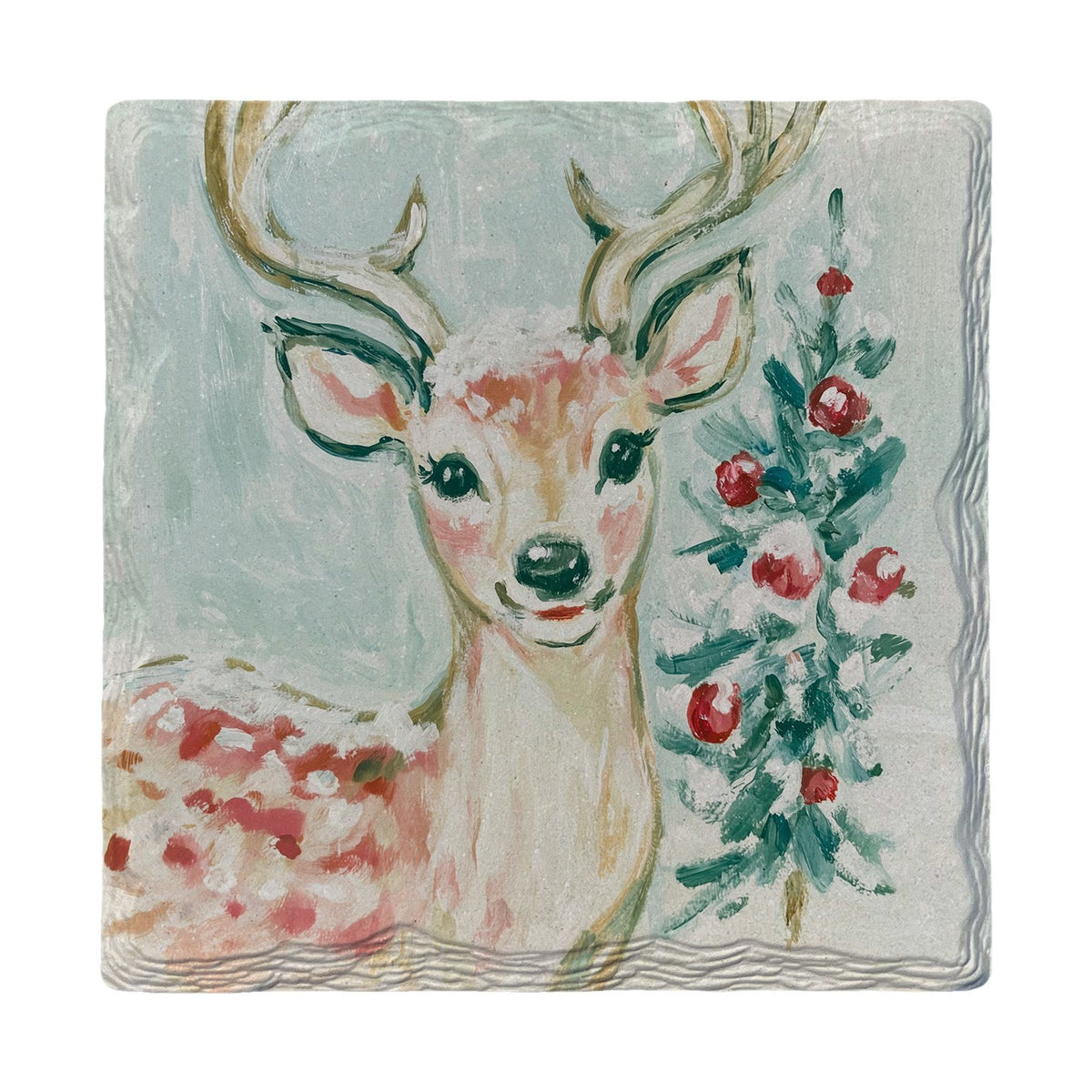 Retro Christmas Deer | Absorbent Ceramic Drink Coaster