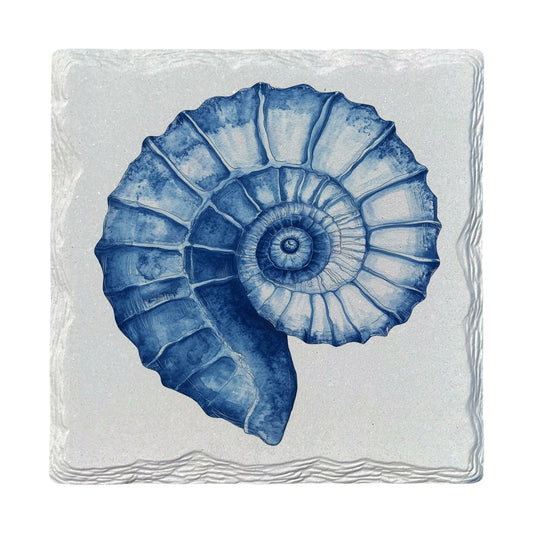 Watercolor Navy Mollusk Shell | Ceramic Drink Coaster