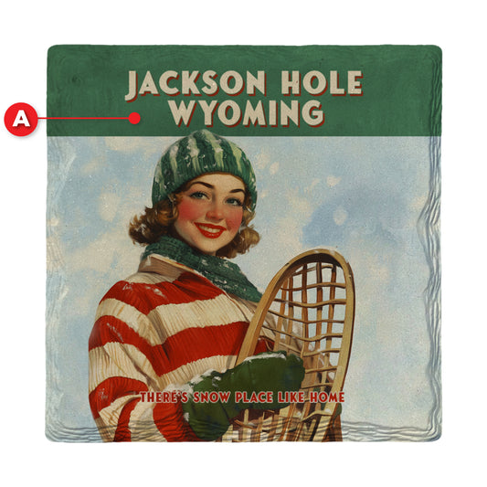 Customizable Cute Vintage Snow Girl | Ceramic Drink Coaster