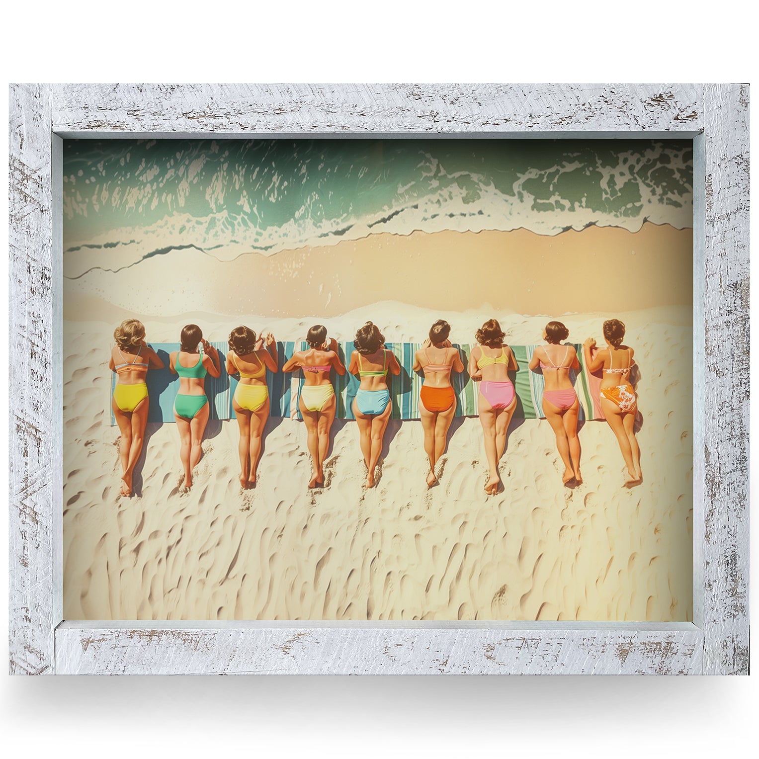 ヴィンテージ Wess Smith 3DペーパーアートBEACHCOMBERS Vintage Beach Bums | Real Wood Framed Wall Art Print – Mill Wood