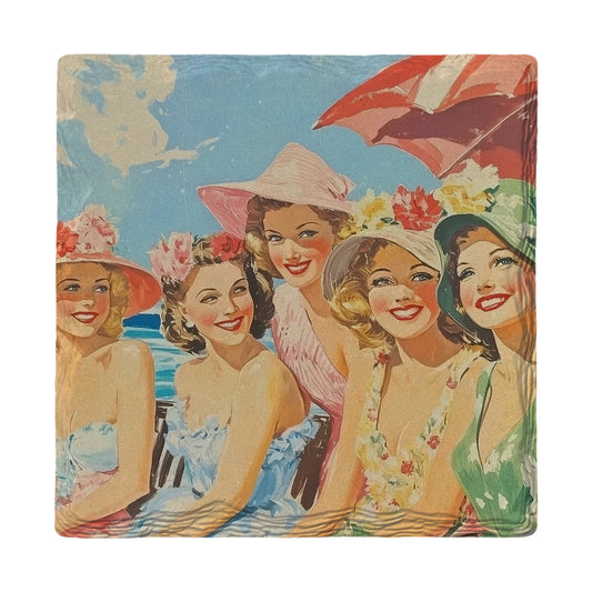 Vintage Seaside Glamour Ladies | Ceramic Drink Coaster