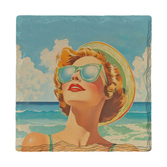 Vintage Sunglasses Pose | Ceramic Drink Coaster