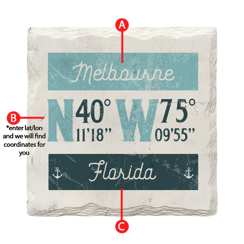Customizable Big Coordinates Blue | Drink Coaster