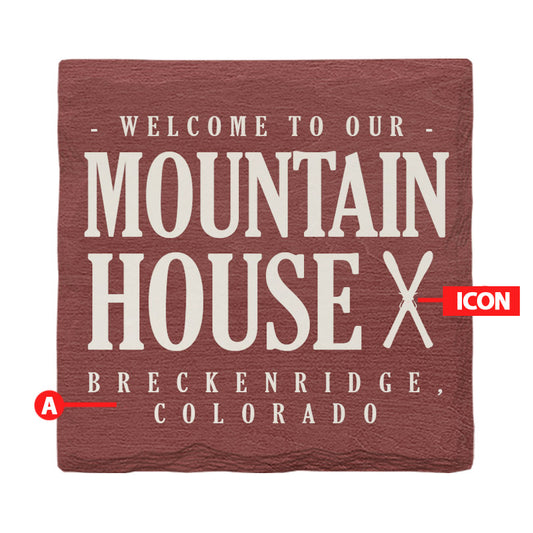 Customizable Lodge Red Mountain House Drink Coaster | Icon Choice