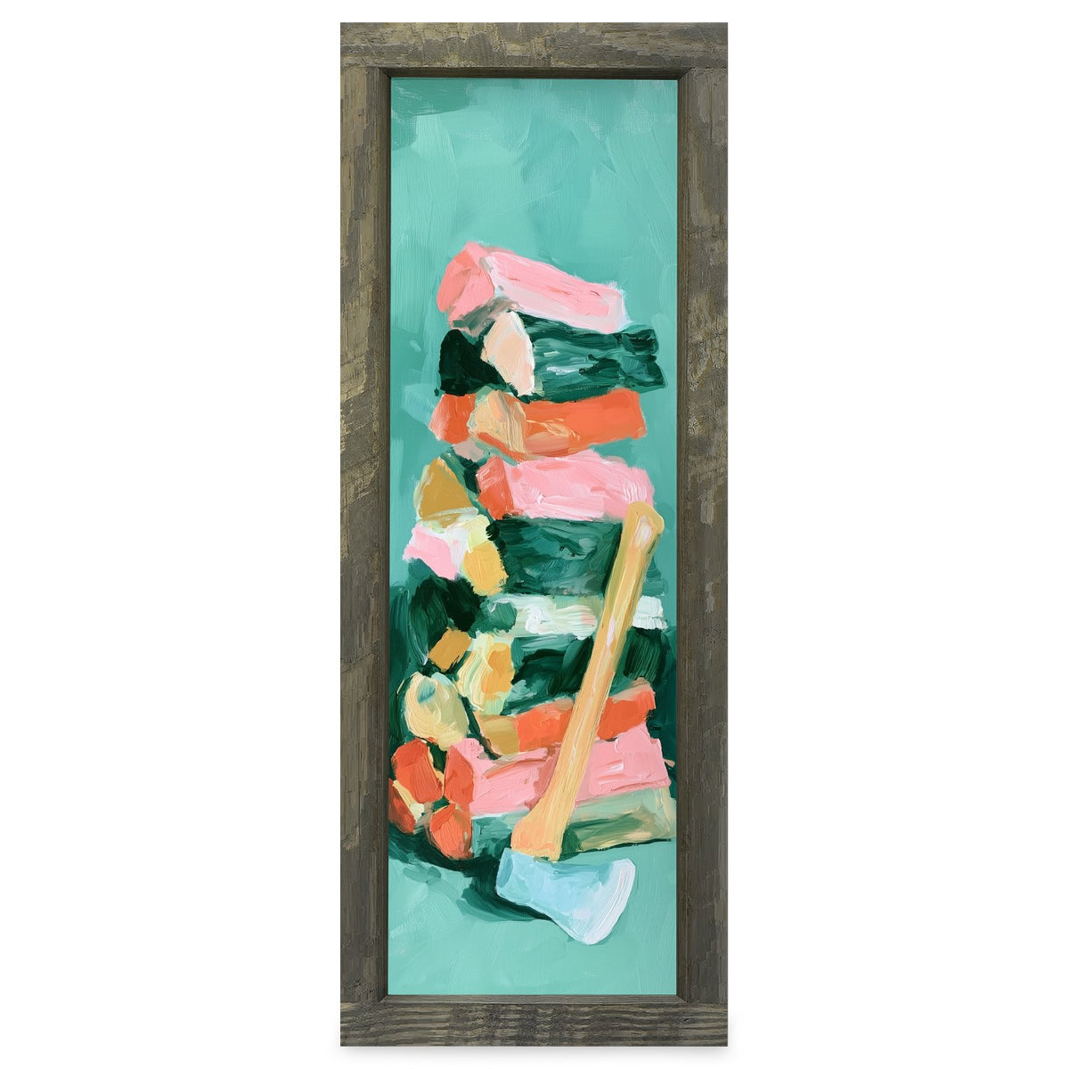 Axe In The Woodpile | Real Wood Framed Wall Art Print | Skinny