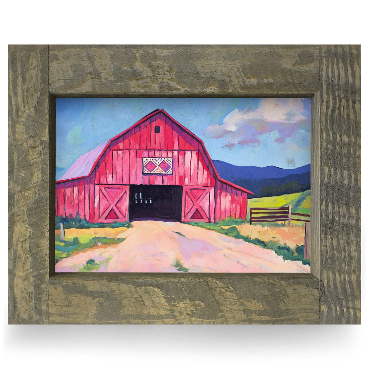 Red Barn Scene | Real Wood Framed Wall Art Print
