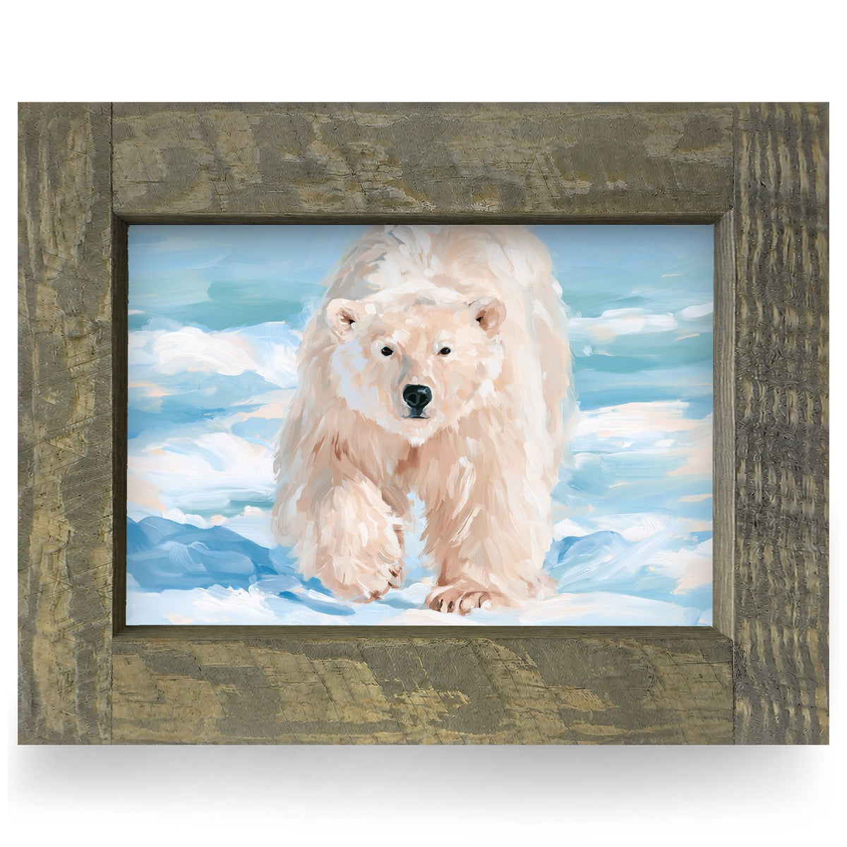 Snowy Polar Bear | Real Wood Framed Wall Art Print