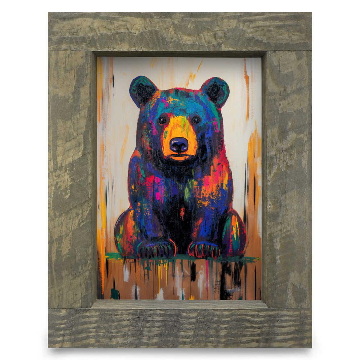 Colorful Black Bear | Real Wood Framed Wall Art Print