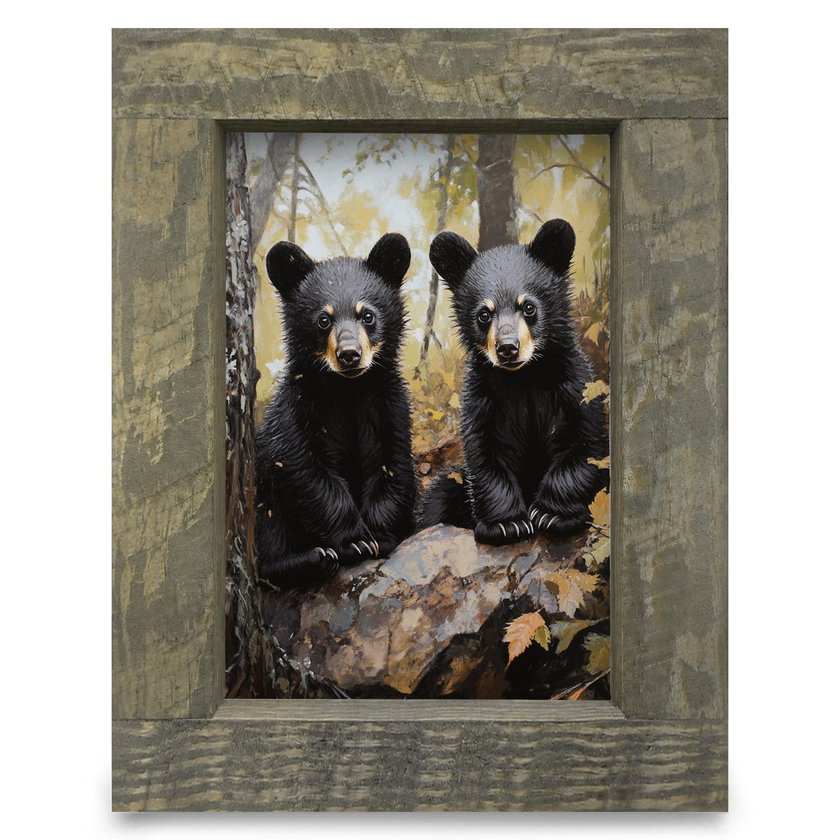 The Cutest Black Bear Cubs | Real Wood Framed Wall Art Print