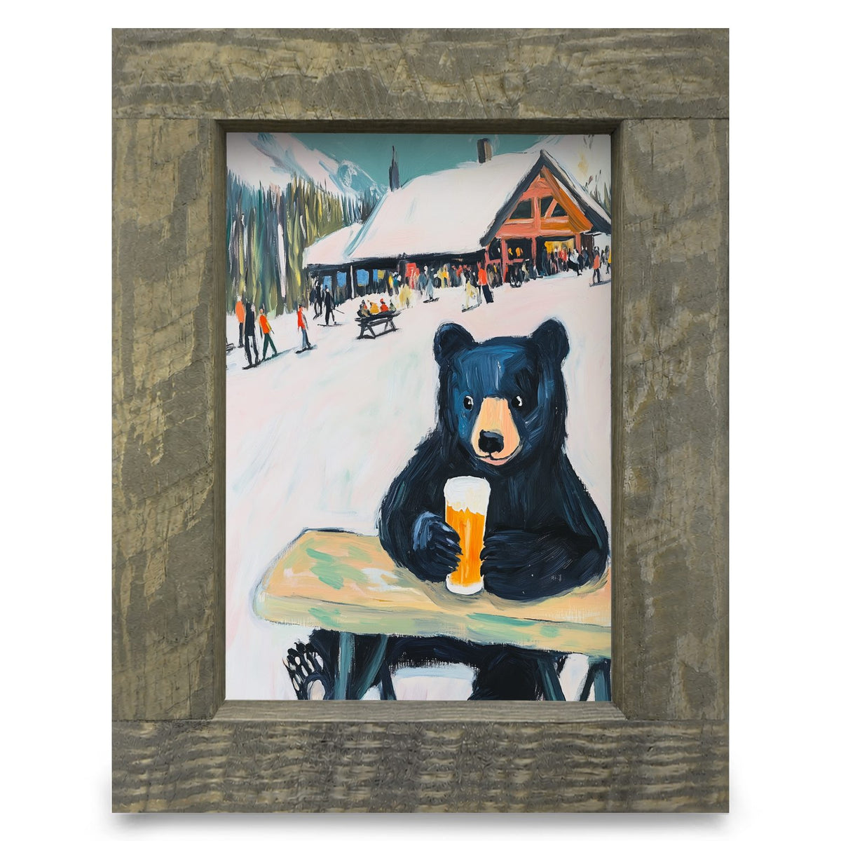 Cute Après-Ski Bear | Real Wood Framed Wall Art Print