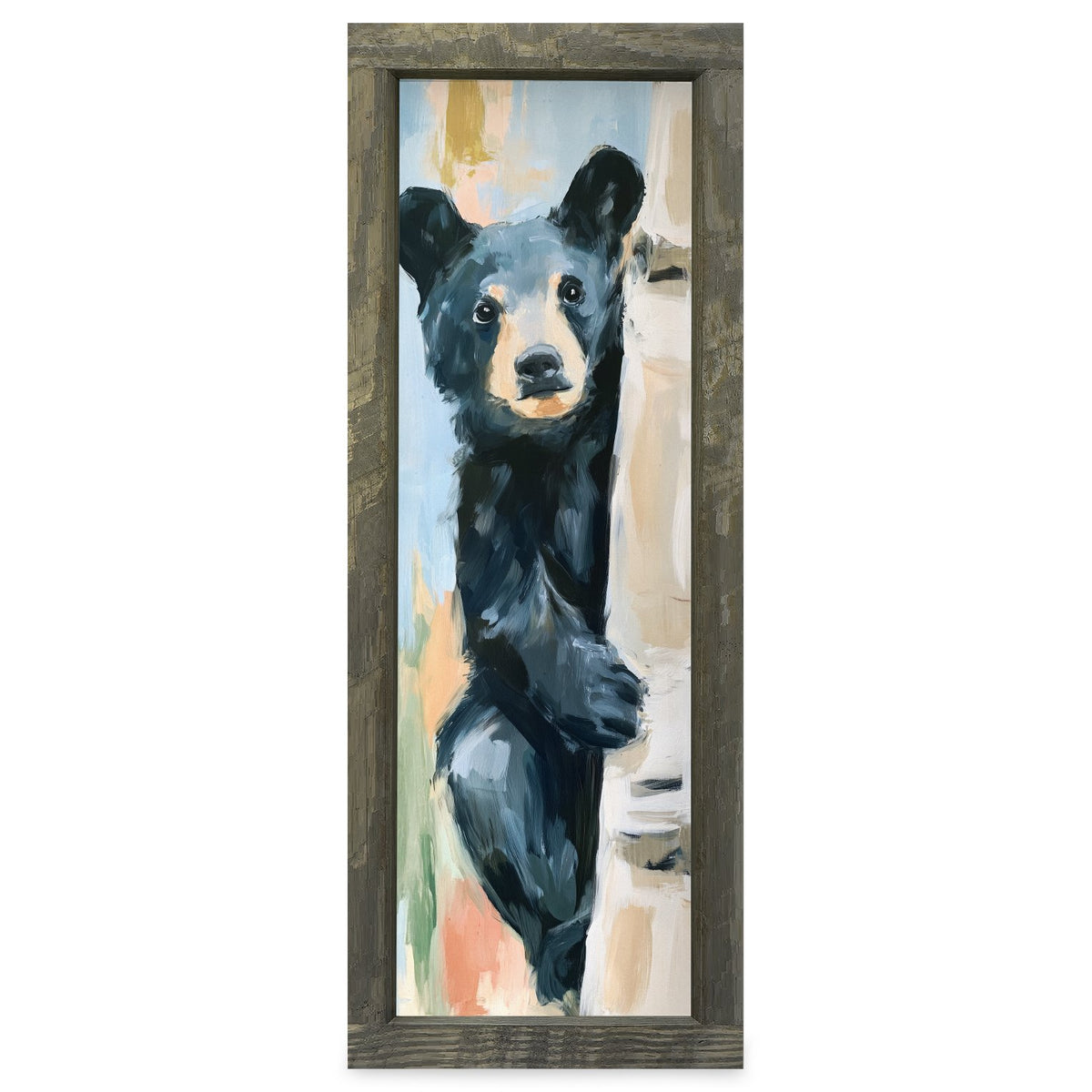 Bear Cub Hug | Real Wood Framed Wall Art Print | Skinny