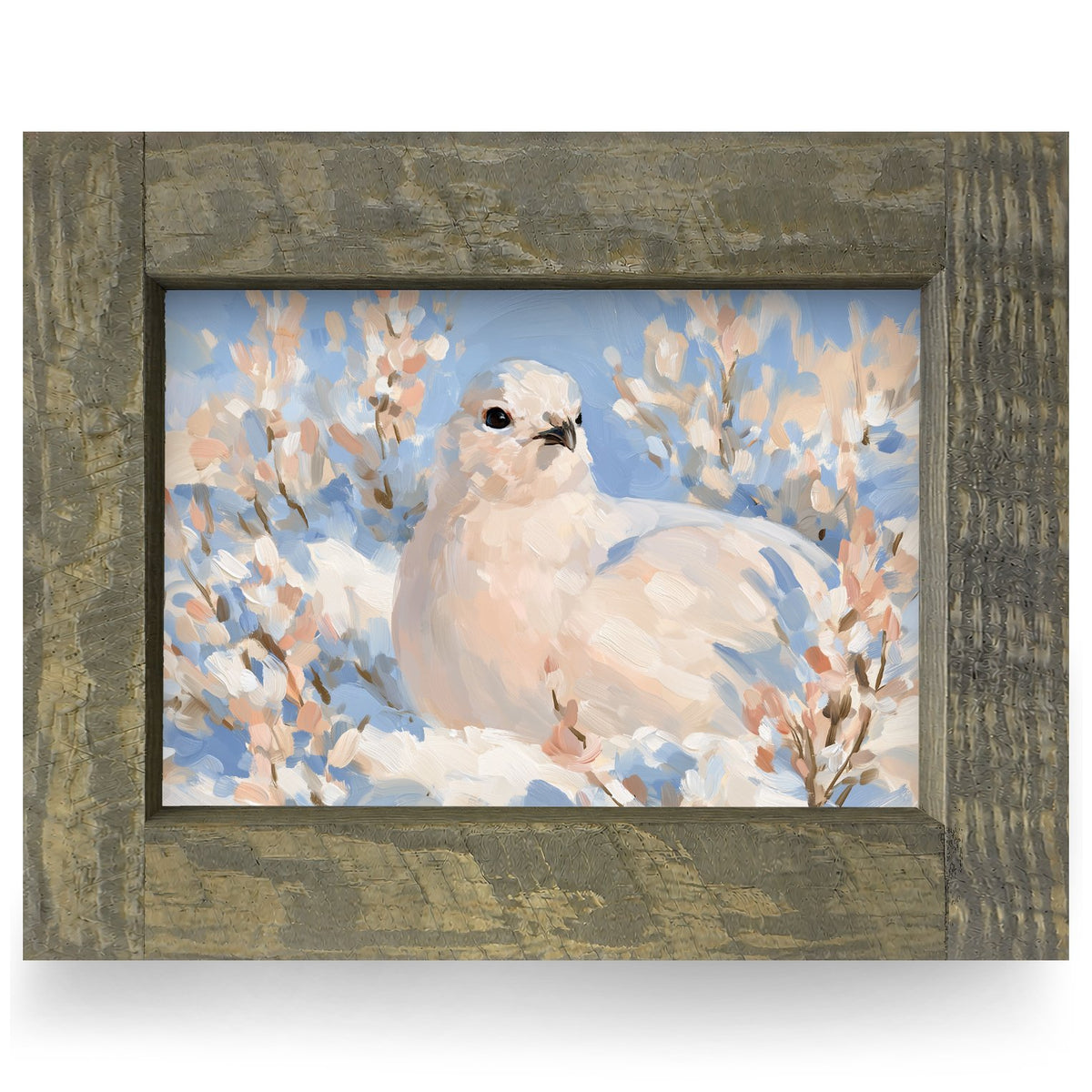 Winter Ptarmigan | Real Wood Framed Wall Art Print
