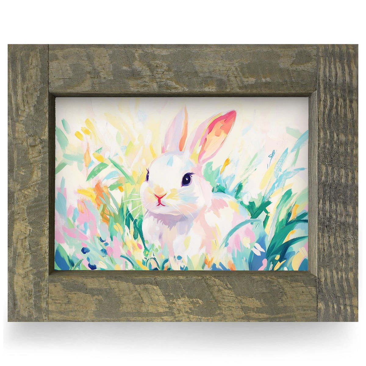 Pastel Bunny | Real Wood Framed Wall Art Print | Horizontal