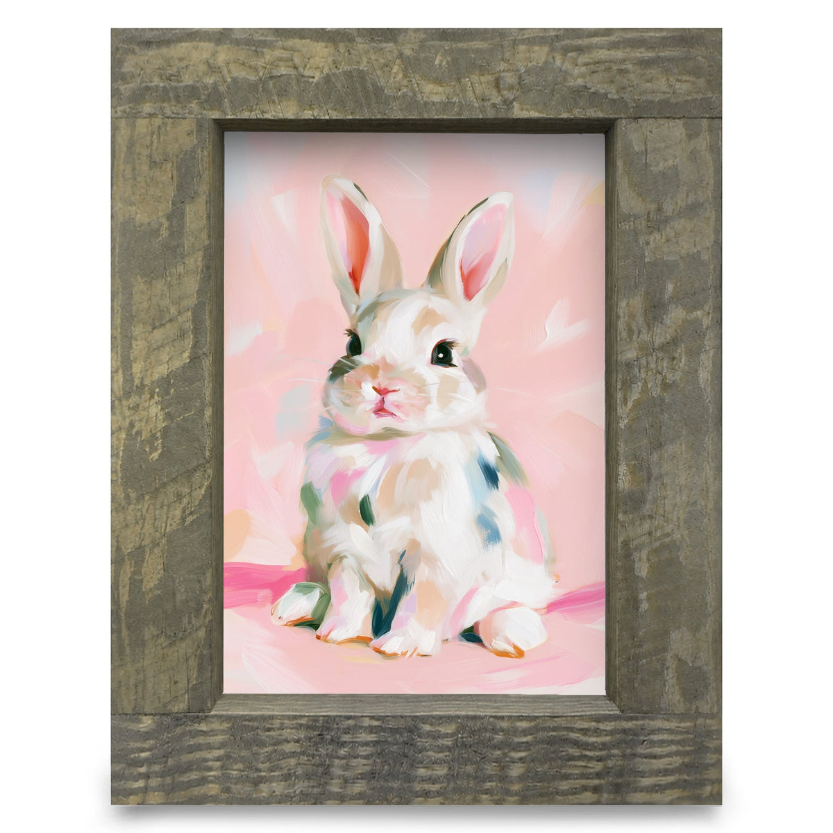 Painted Pastel Bunny | Real Wood Framed Wall Art Print