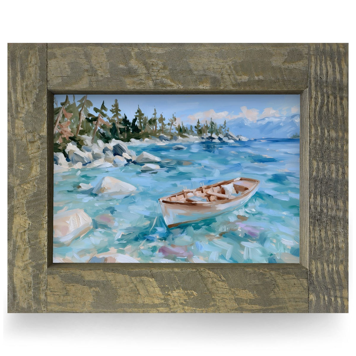 Red Canoe Fall Lake | Real Wood Framed Wall Art Print