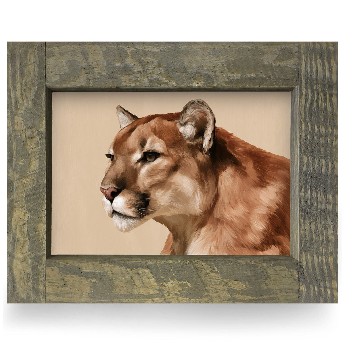 Mountain Lion Portrait | Real Wood Framed Wall Art Print
