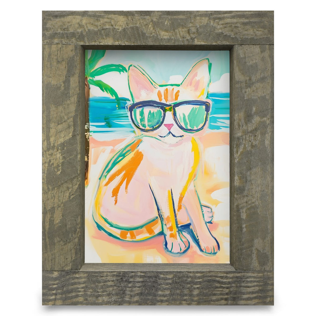 Tropical Cat | Real Wood Framed Wall Art Print