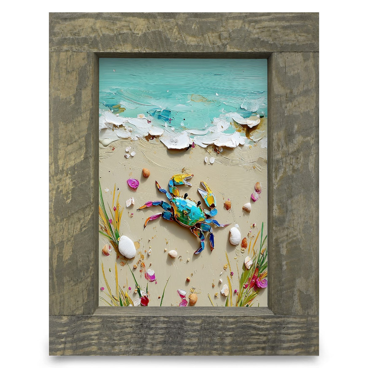 Bright Crab On The Move | Real Wood Framed Wall Art Print