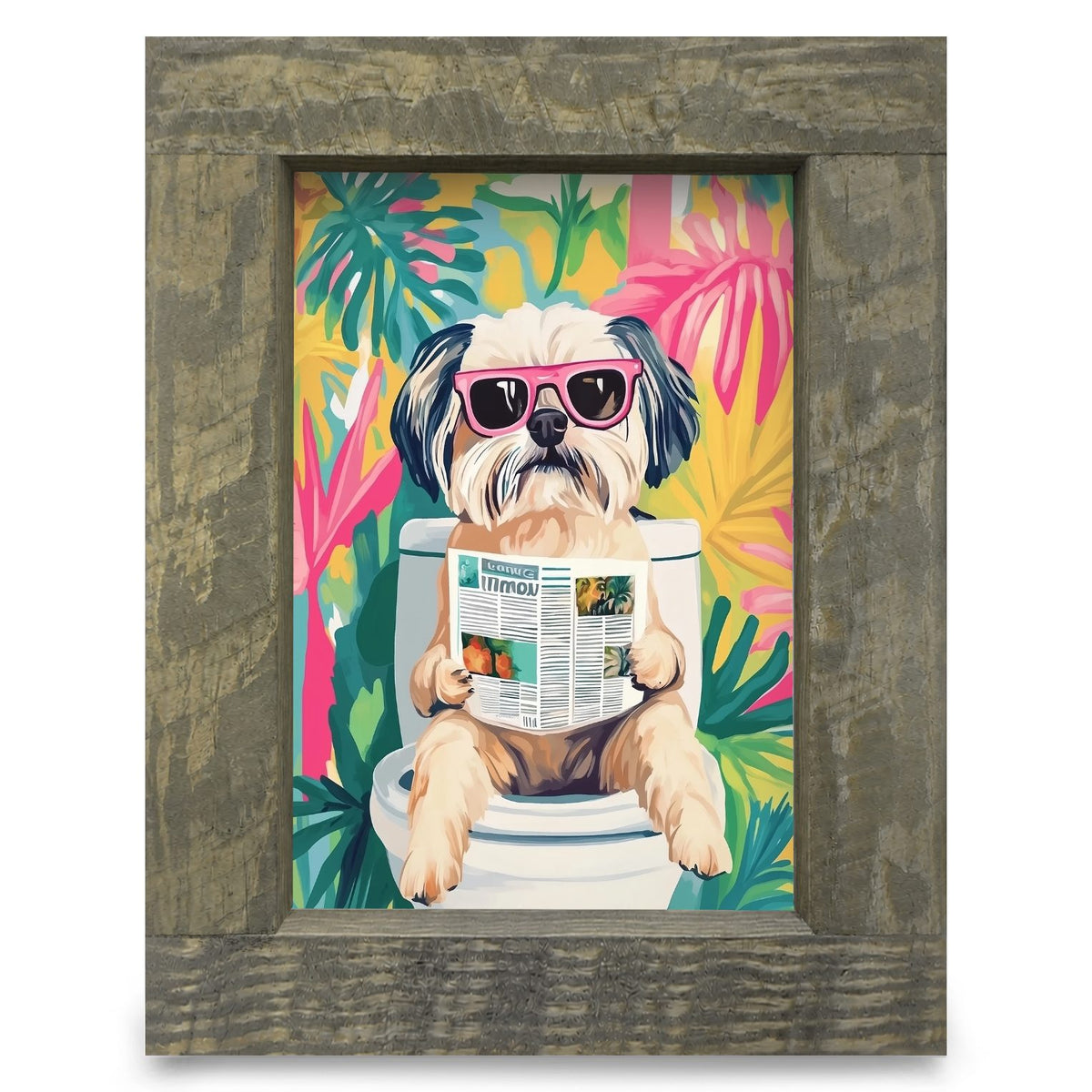 Potty Shih Tzu | Real Wood Framed Wall Art Print
