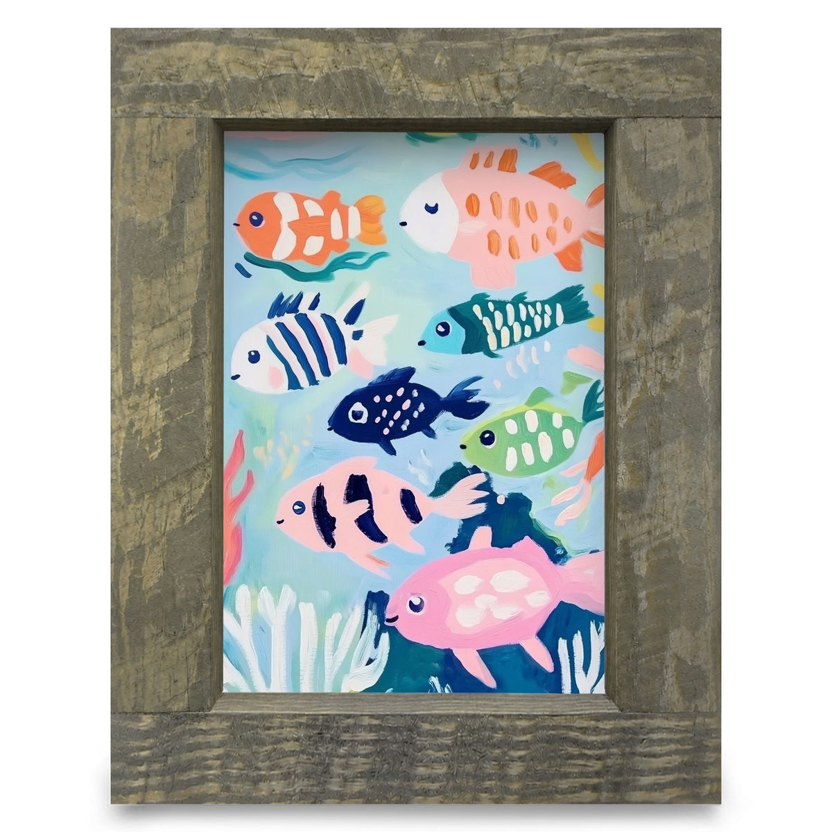 Colorful Fishies | Real Wood Framed Wall Art Print