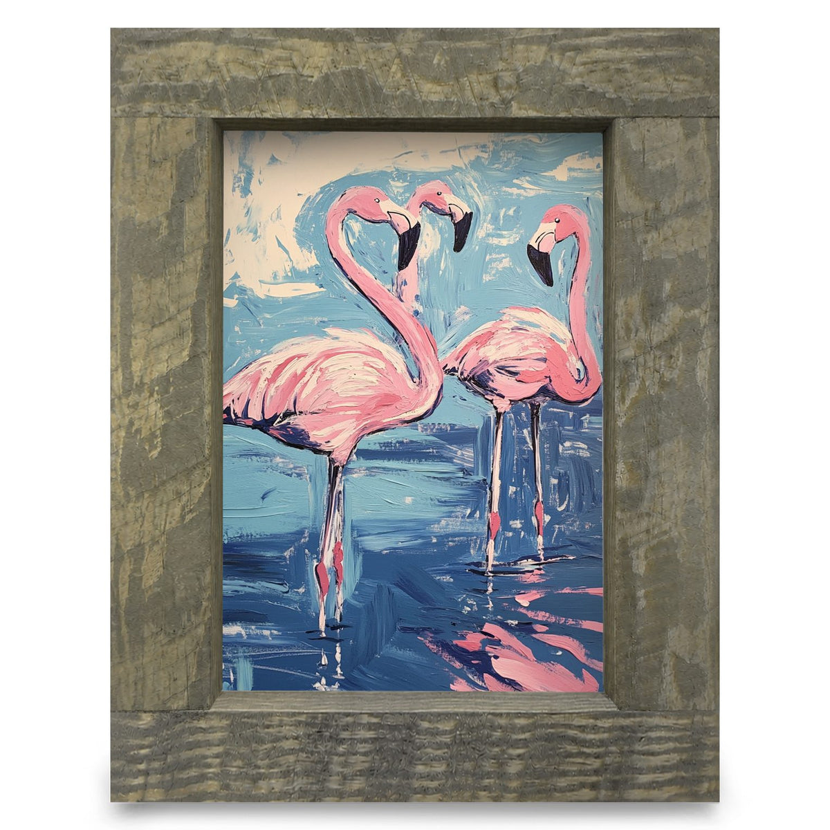 Fun Flamingos | Real Wood Framed Wall Art Print