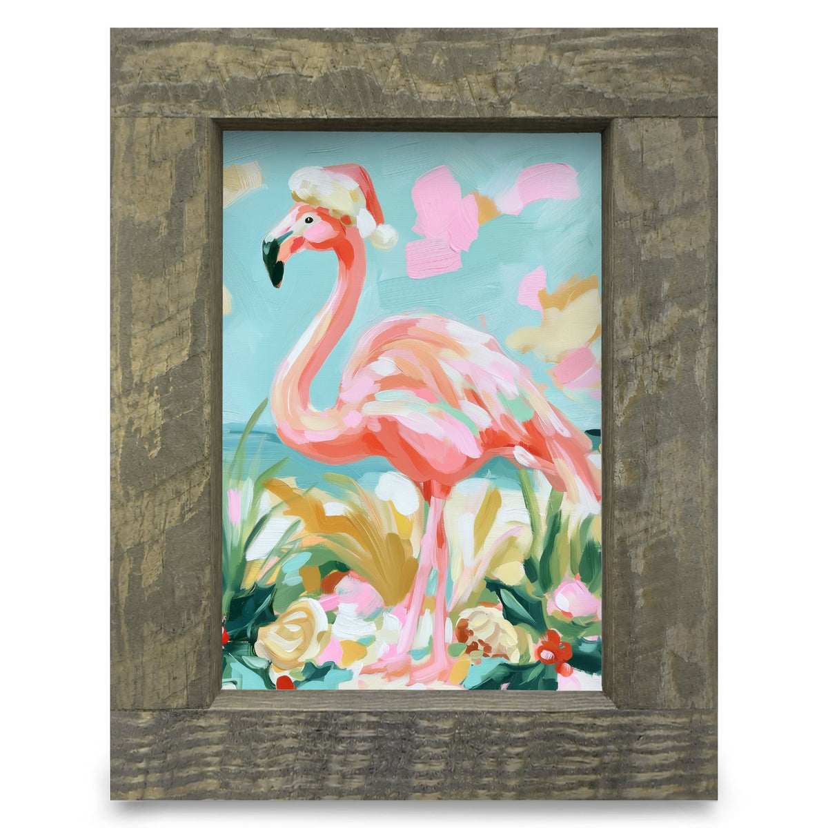 Painted Garden Flamingo | Real Wood Framed Wall Art Print