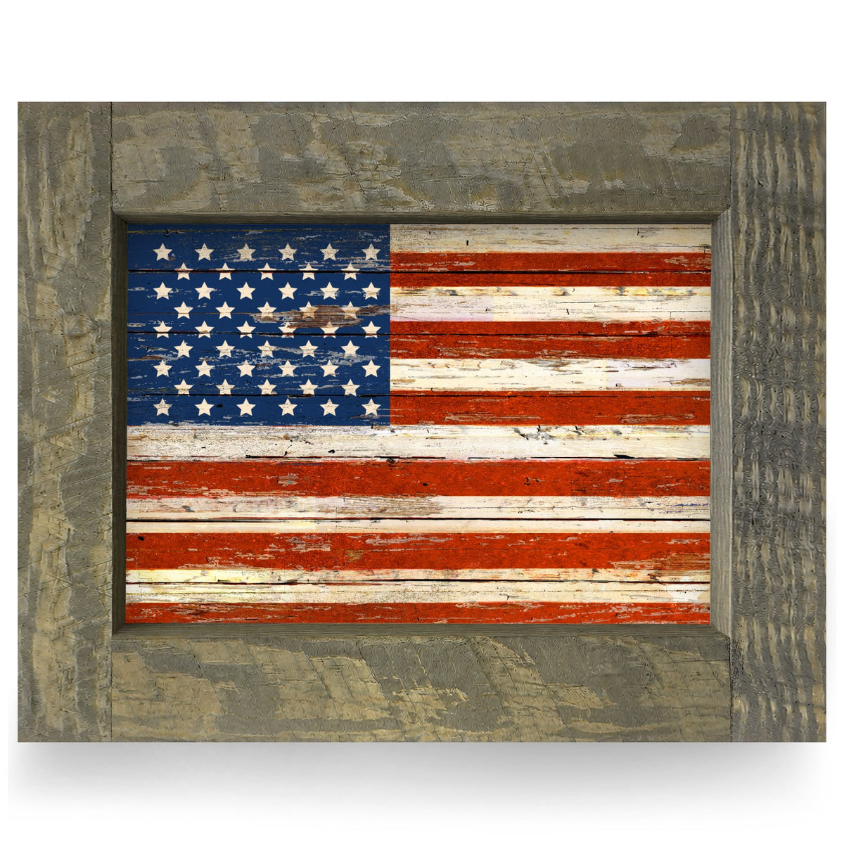 Rustic American Flag | Real Wood Framed Wall Art Print | Horizontal