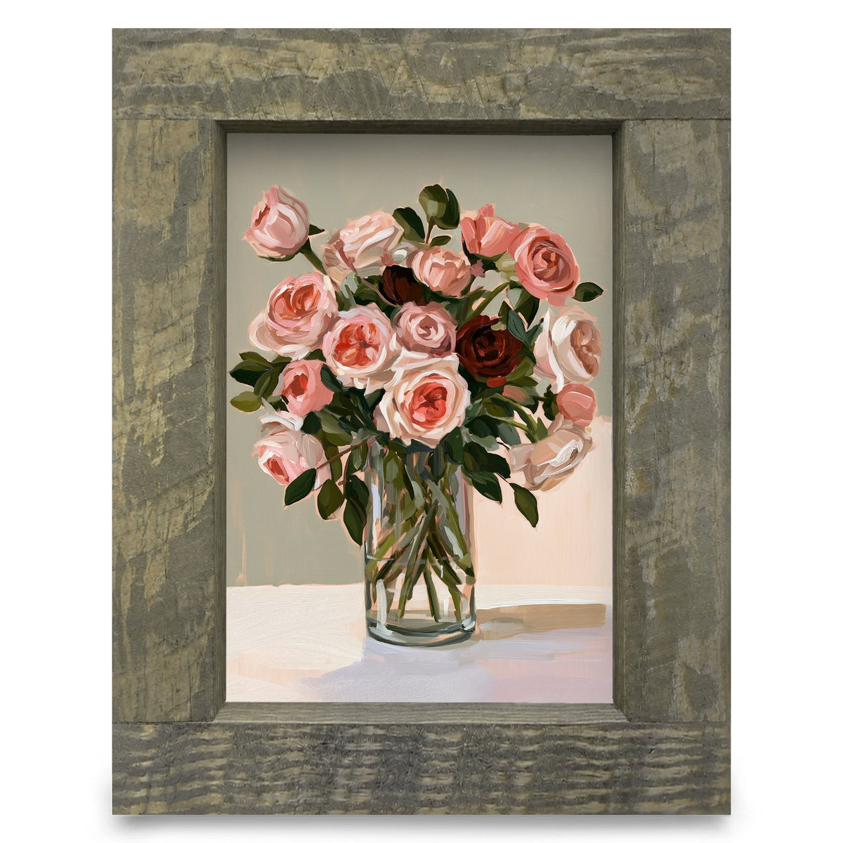 Pink Roses in a Vase | Real Wood Framed Wall Art Print